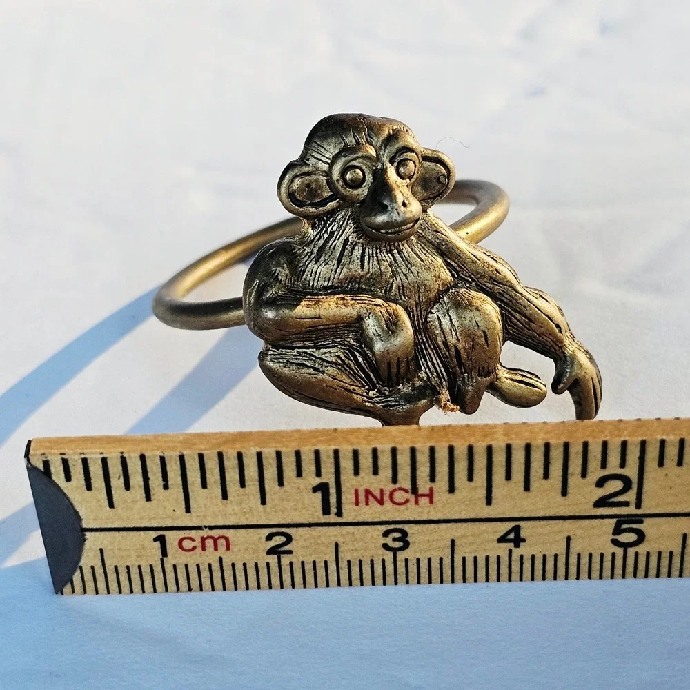 Vintage Monkey Napkin Rings Brass Tone Metal Animal Jungle Decor Set of 3